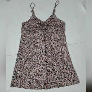 Papermoon Medium Mini ditsy Floral Satin Slip Dress Nwot Orange Black‎